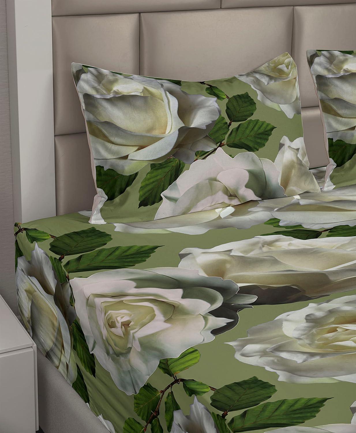 imageAmbesonne Rose Sheet Set Romantic Blurry Style Effect of English Garden Petals Valentines Themed Fitted and Flat Sheet with Pillowcases Bedding Accent 4 Piece Set Full Dark Pink Emerald DustOlive Green Ivory and Emerald