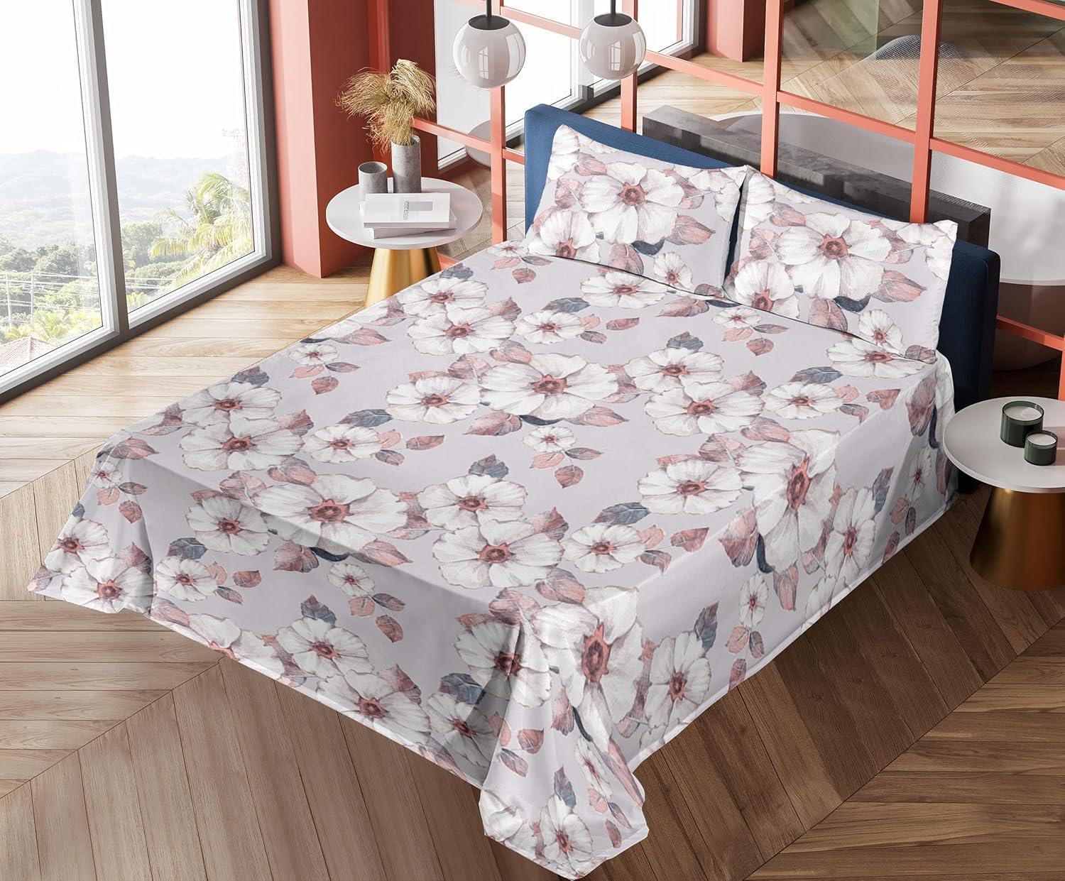 imageAmbesonne Rose Sheet Set Romantic Blurry Style Effect of English Garden Petals Valentines Themed Fitted and Flat Sheet with Pillowcases Bedding Accent 4 Piece Set Full Dark Pink Emerald DustBlue Grey and Coral