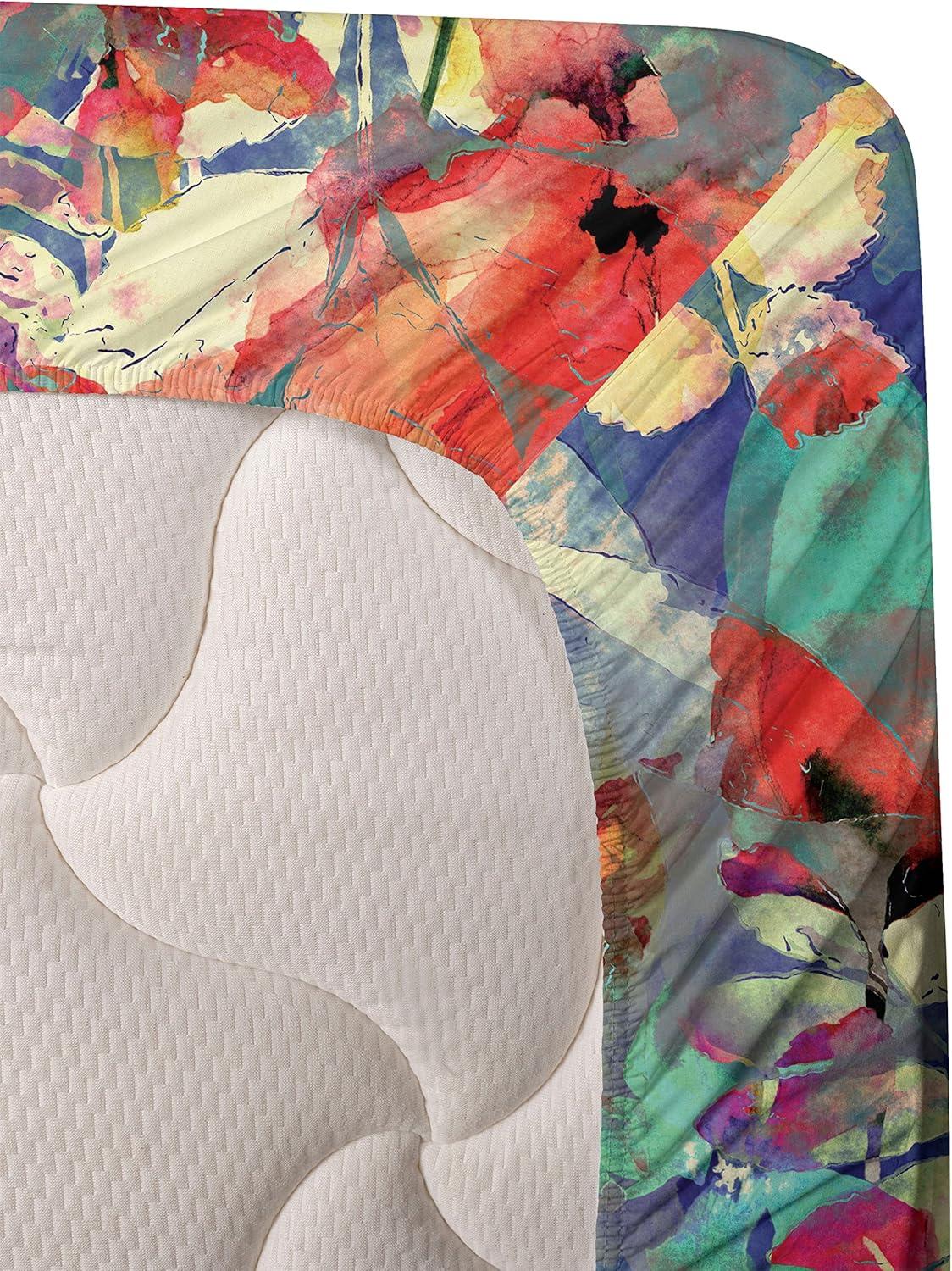 imageAmbesonne Rose Sheet Set Romantic Blurry Style Effect of English Garden Petals Valentines Themed Fitted and Flat Sheet with Pillowcases Bedding Accent 4 Piece Set Full Dark Pink Emerald DustViolet Blue Teal and Orange