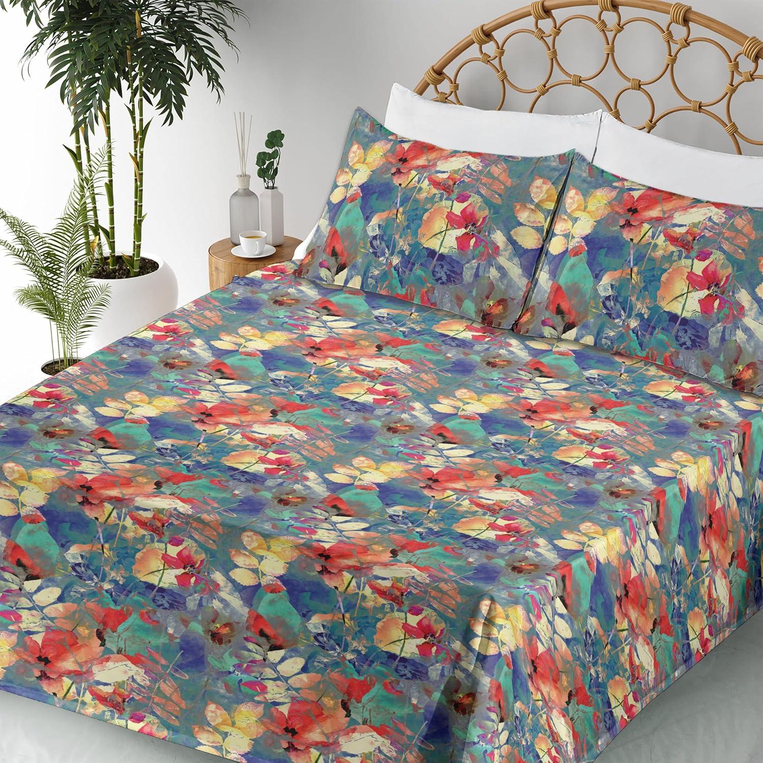 imageAmbesonne Rose Sheet Set Romantic Blurry Style Effect of English Garden Petals Valentines Themed Fitted and Flat Sheet with Pillowcases Bedding Accent 4 Piece Set Full Dark Pink Emerald DustViolet Blue Teal and Orange