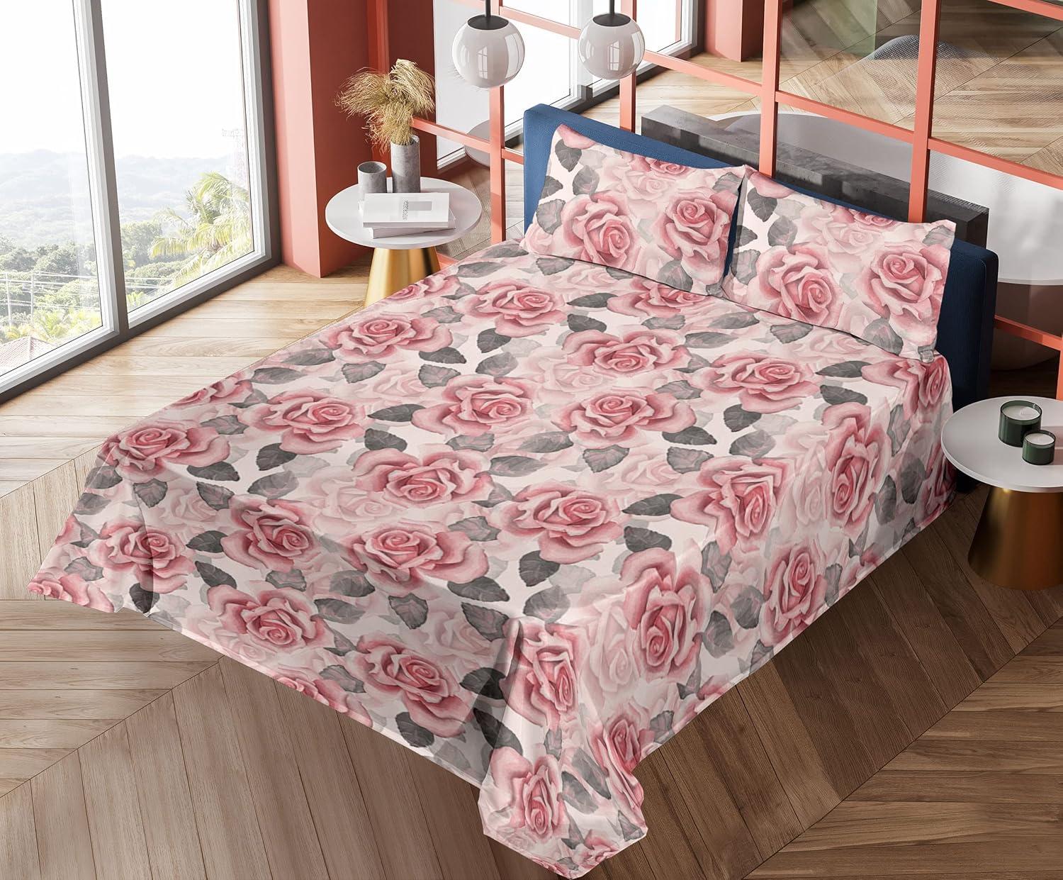 imageAmbesonne Rose Sheet Set Romantic Blurry Style Effect of English Garden Petals Valentines Themed Fitted and Flat Sheet with Pillowcases Bedding Accent 4 Piece Set Full Dark Pink Emerald DustGrey and Pastel Pink