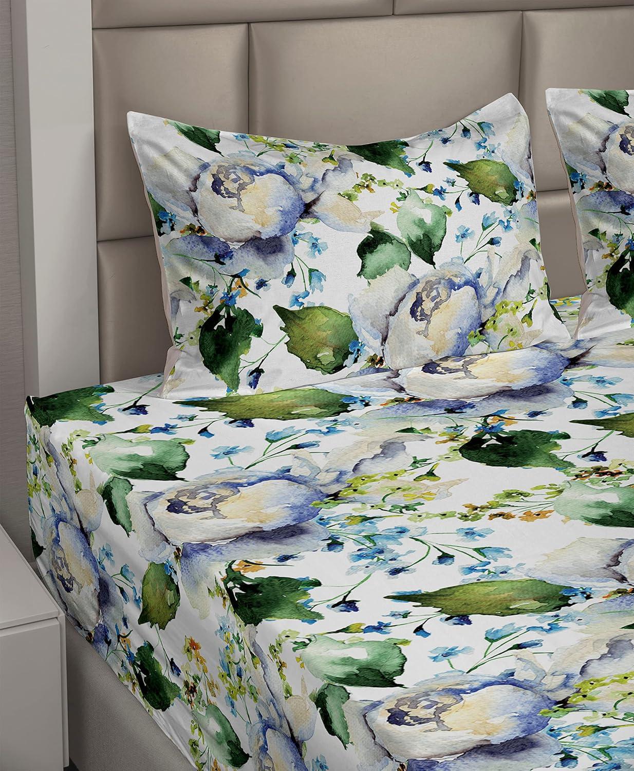imageAmbesonne Rose Sheet Set Romantic Blurry Style Effect of English Garden Petals Valentines Themed Fitted and Flat Sheet with Pillowcases Bedding Accent 4 Piece Set Full Dark Pink Emerald DustOlive Green Blue and Lavender