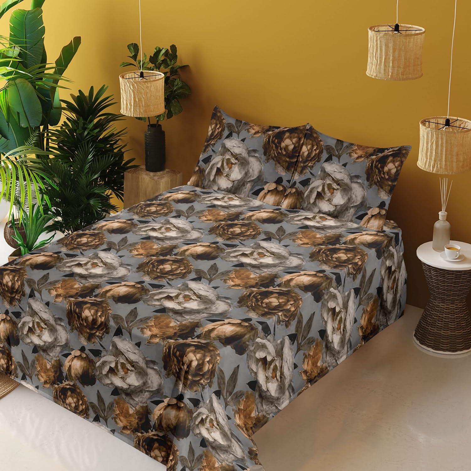 imageAmbesonne Rose Sheet Set Romantic Blurry Style Effect of English Garden Petals Valentines Themed Fitted and Flat Sheet with Pillowcases Bedding Accent 4 Piece Set Full Dark Pink Emerald DustDimgray Caramel Eggshell