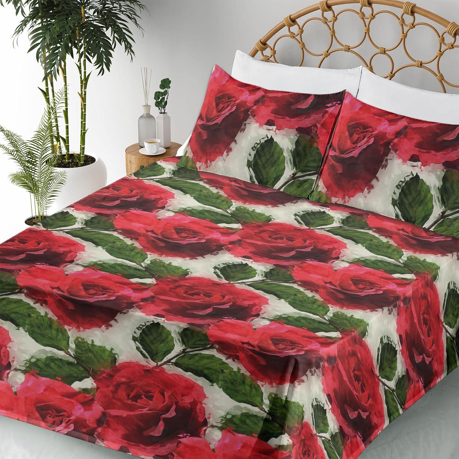 imageAmbesonne Rose Sheet Set Romantic Blurry Style Effect of English Garden Petals Valentines Themed Fitted and Flat Sheet with Pillowcases Bedding Accent 4 Piece Set Full Dark Pink Emerald DustDark Pink Emerald Dust