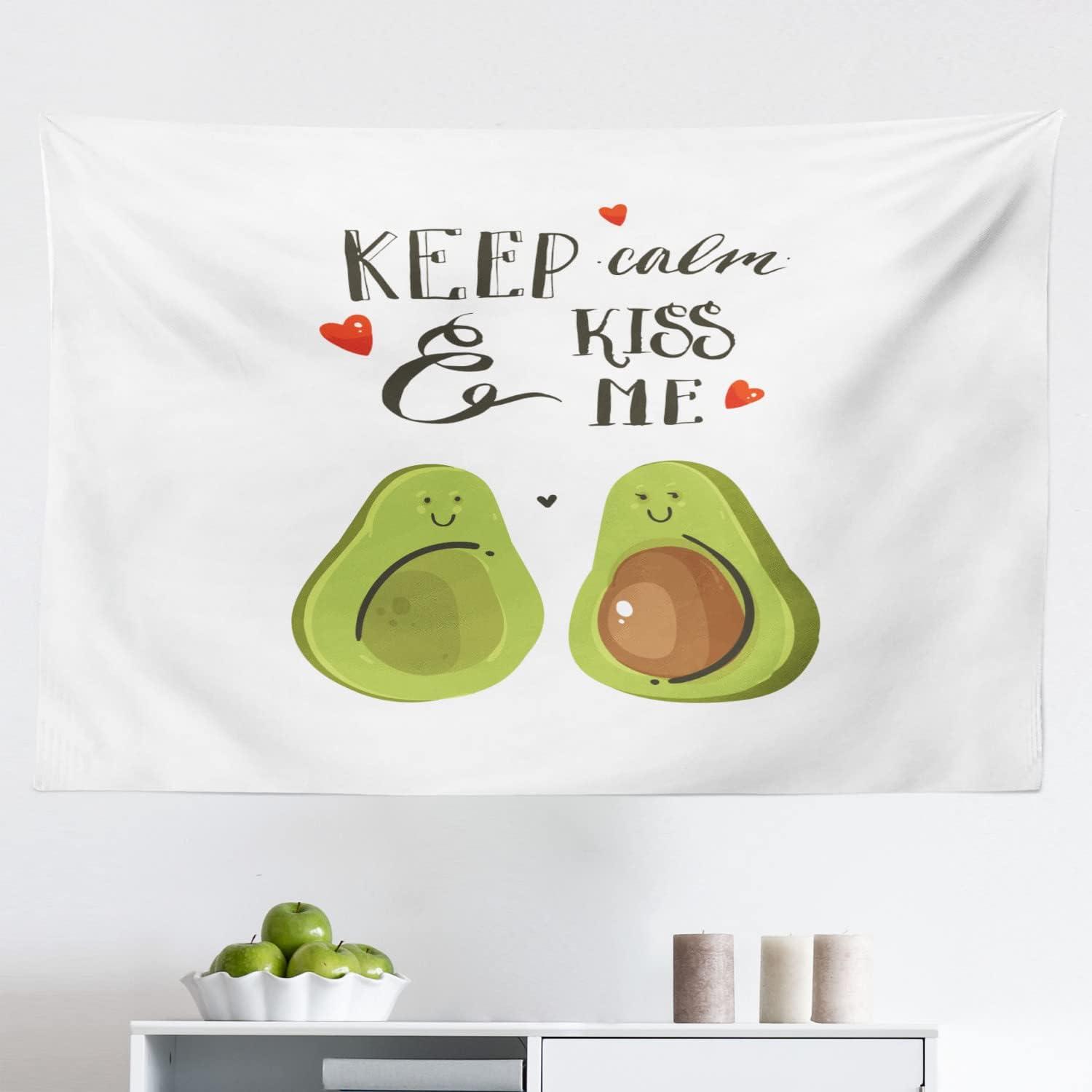 imageAmbesonne Valentines Day Tapestry Cartoon Avocado Lovers Pop Culture Keep Calm Slogan Fabric Wall Hanging Decor for Bedroom Living Room Dorm 45 X 30 Grey Green BrownGrey Green Brown