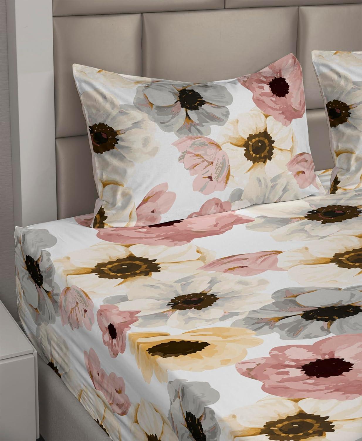 imageAmbesonne Vintage Sheet Set Valentines Day Theme Art with Monochrome Roses Retro Style Ornament Fitted and Flat Sheet with Pillowcases Bedding Accent 4 Piece Set Full Charcoal Grey and WhitePink Taupe Grey