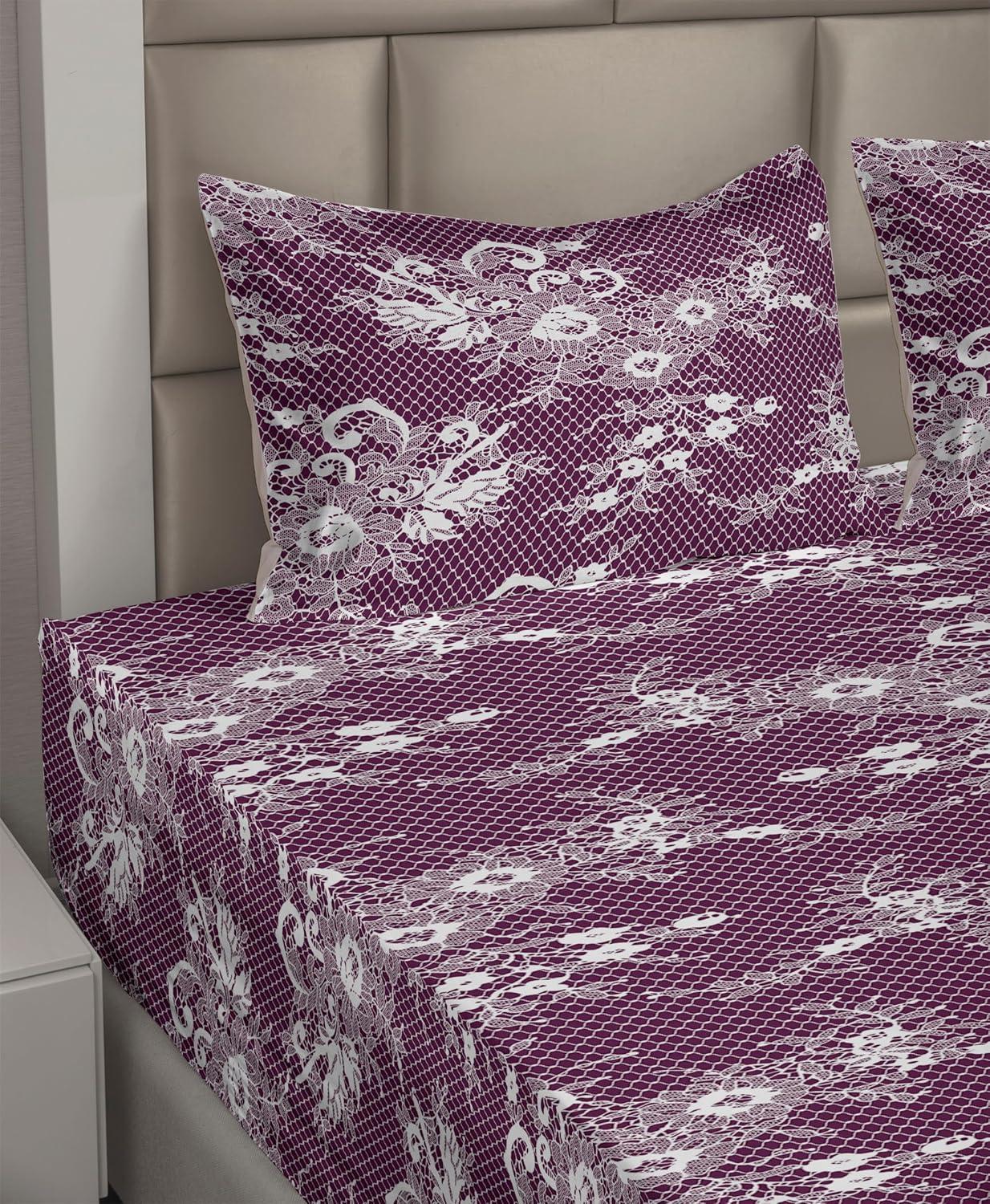 imageAmbesonne Vintage Sheet Set Valentines Day Theme Art with Monochrome Roses Retro Style Ornament Fitted and Flat Sheet with Pillowcases Bedding Accent 4 Piece Set Full Charcoal Grey and WhiteDark Magenta White
