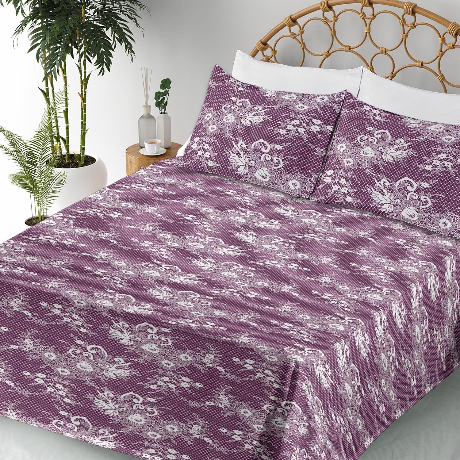 imageAmbesonne Vintage Sheet Set Valentines Day Theme Art with Monochrome Roses Retro Style Ornament Fitted and Flat Sheet with Pillowcases Bedding Accent 4 Piece Set Full Charcoal Grey and WhiteDark Magenta White