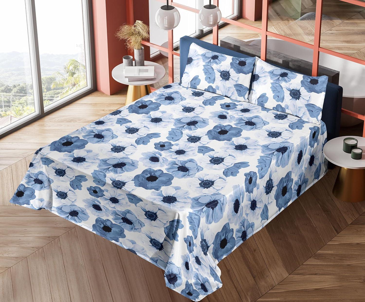 imageAmbesonne Vintage Sheet Set Valentines Day Theme Art with Monochrome Roses Retro Style Ornament Fitted and Flat Sheet with Pillowcases Bedding Accent 4 Piece Set Full Charcoal Grey and WhitePale Azure Blue Soft Blue