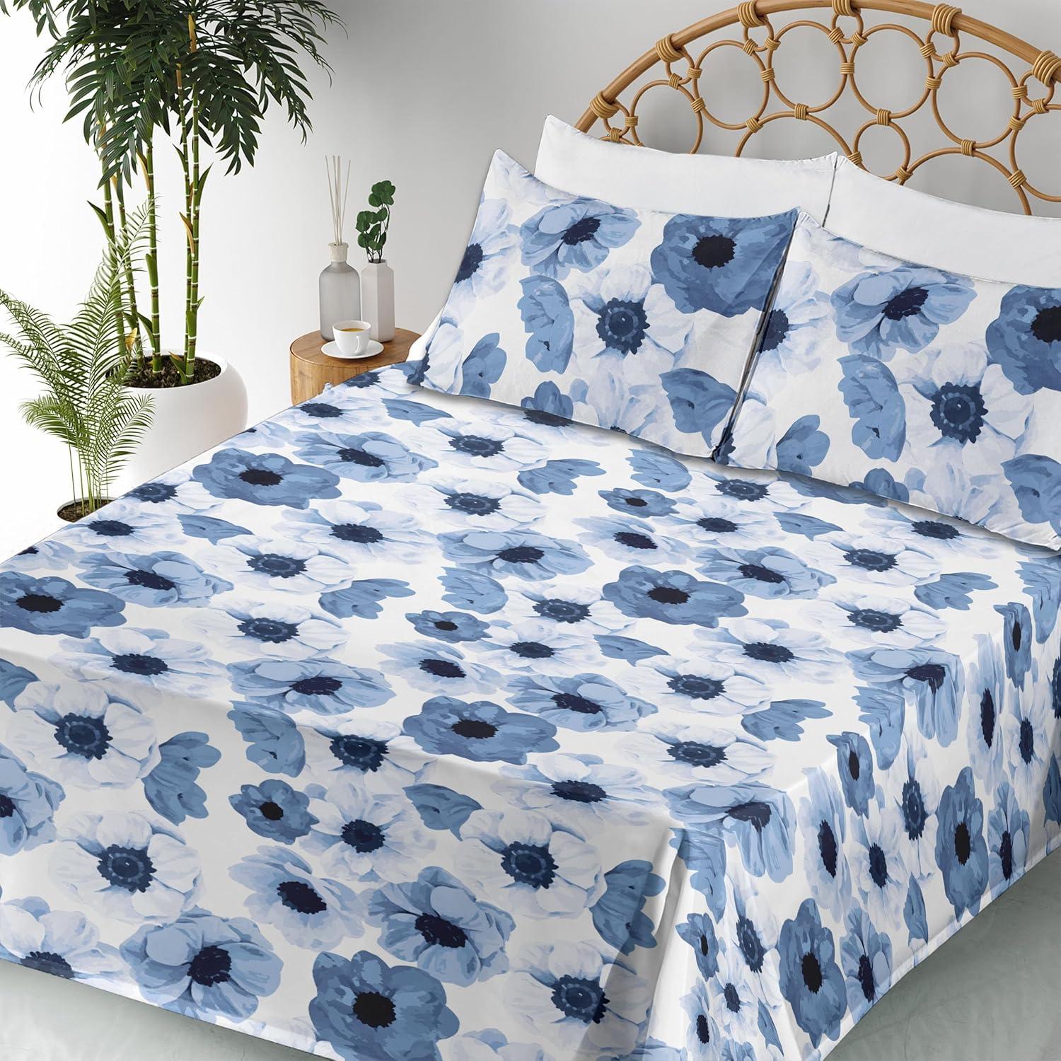 imageAmbesonne Vintage Sheet Set Valentines Day Theme Art with Monochrome Roses Retro Style Ornament Fitted and Flat Sheet with Pillowcases Bedding Accent 4 Piece Set Full Charcoal Grey and WhitePale Azure Blue Soft Blue