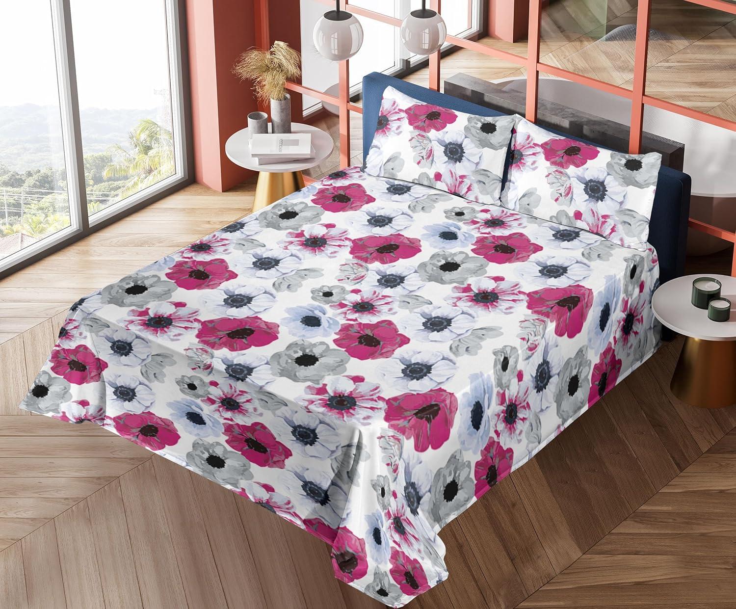 imageAmbesonne Vintage Sheet Set Valentines Day Theme Art with Monochrome Roses Retro Style Ornament Fitted and Flat Sheet with Pillowcases Bedding Accent 4 Piece Set Full Charcoal Grey and WhiteMagenta Pale Ceil Blue