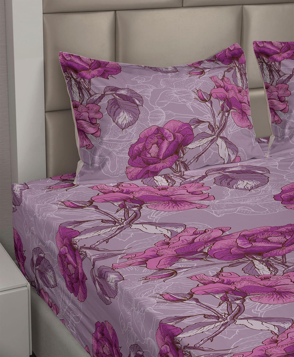 imageAmbesonne Vintage Sheet Set Valentines Day Theme Art with Monochrome Roses Retro Style Ornament Fitted and Flat Sheet with Pillowcases Bedding Accent 4 Piece Set Full Charcoal Grey and WhiteDark Magenta Pale Lilac