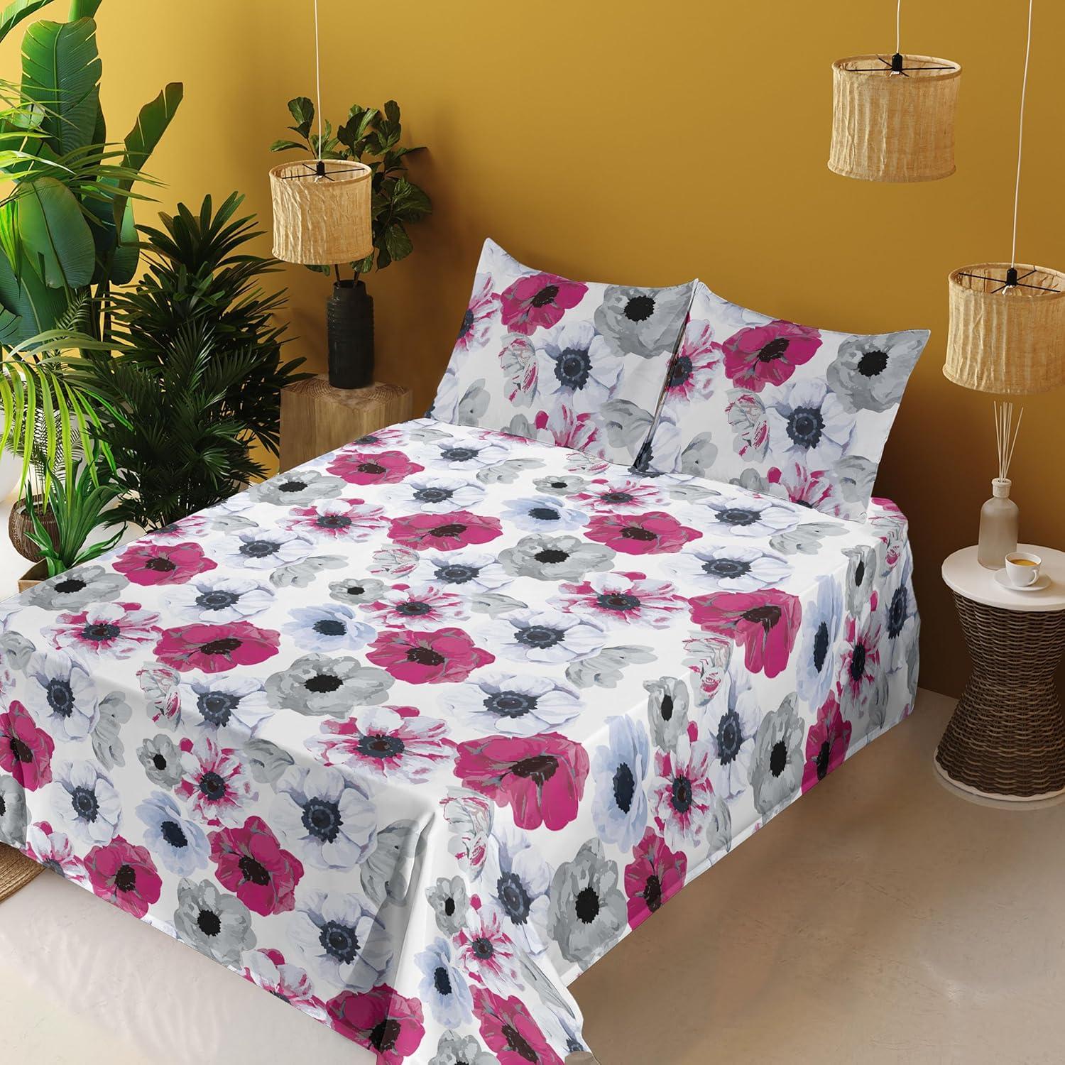 imageAmbesonne Vintage Sheet Set Valentines Day Theme Art with Monochrome Roses Retro Style Ornament Fitted and Flat Sheet with Pillowcases Bedding Accent 4 Piece Set Full Charcoal Grey and WhiteMagenta Pale Ceil Blue
