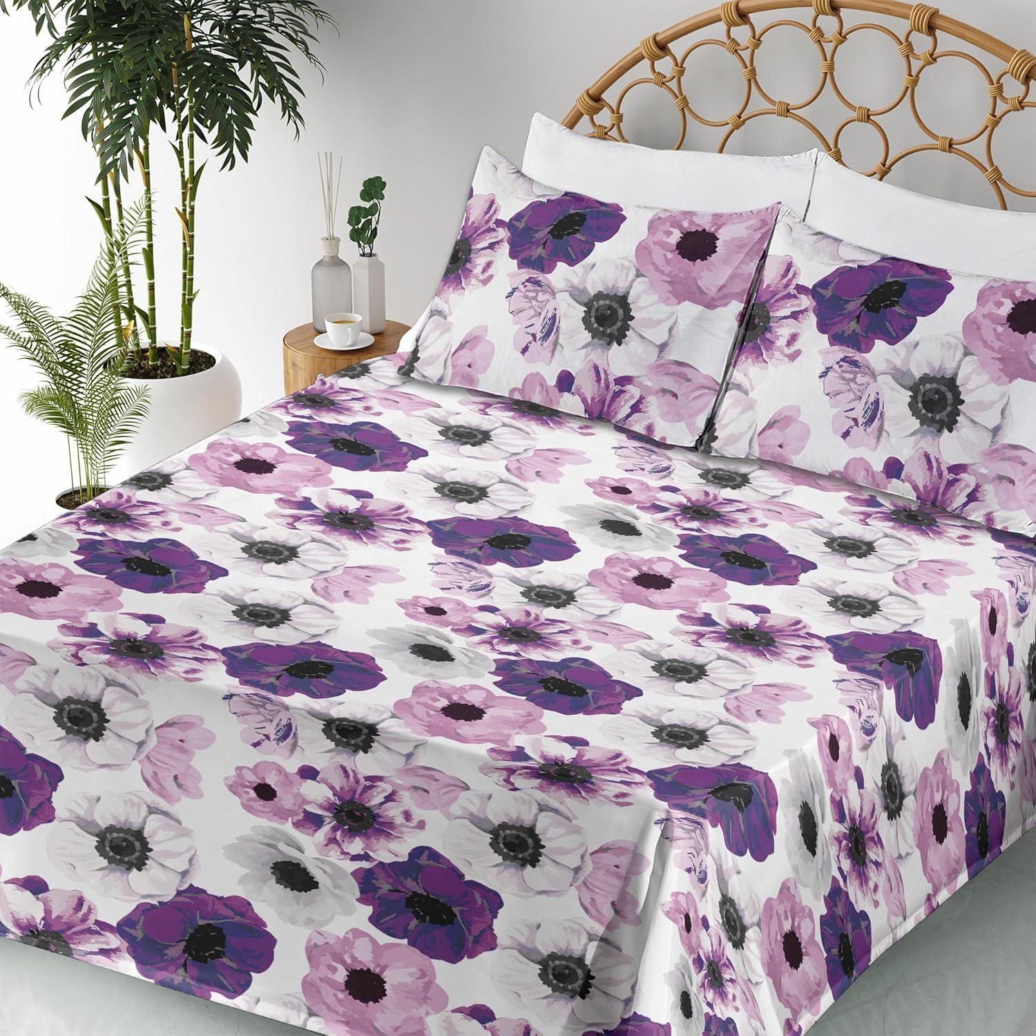 imageAmbesonne Vintage Sheet Set Valentines Day Theme Art with Monochrome Roses Retro Style Ornament Fitted and Flat Sheet with Pillowcases Bedding Accent 4 Piece Set Full Charcoal Grey and WhitePale Pink Pale Grey Plum