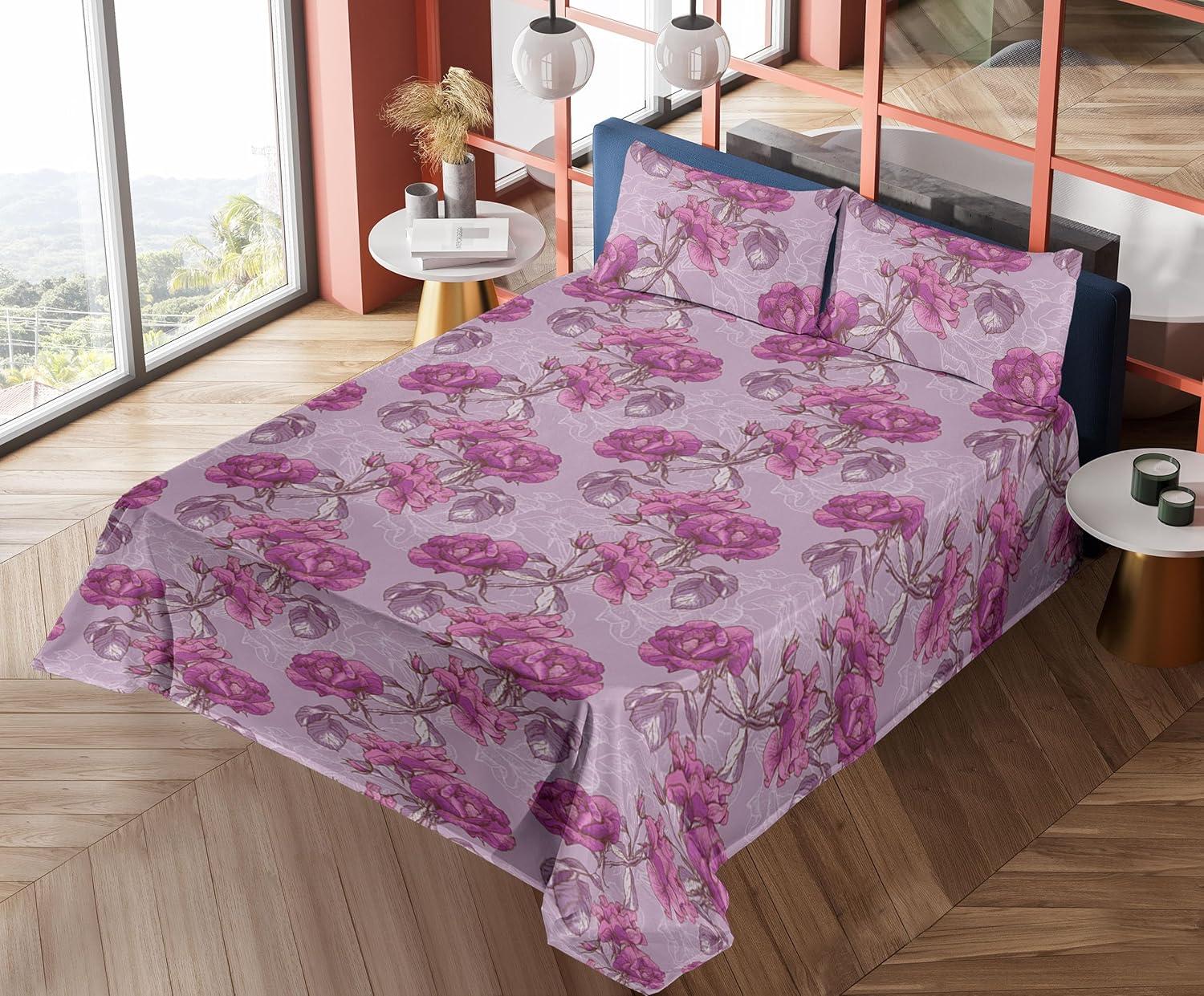 imageAmbesonne Vintage Sheet Set Valentines Day Theme Art with Monochrome Roses Retro Style Ornament Fitted and Flat Sheet with Pillowcases Bedding Accent 4 Piece Set Full Charcoal Grey and WhiteDark Magenta Pale Lilac