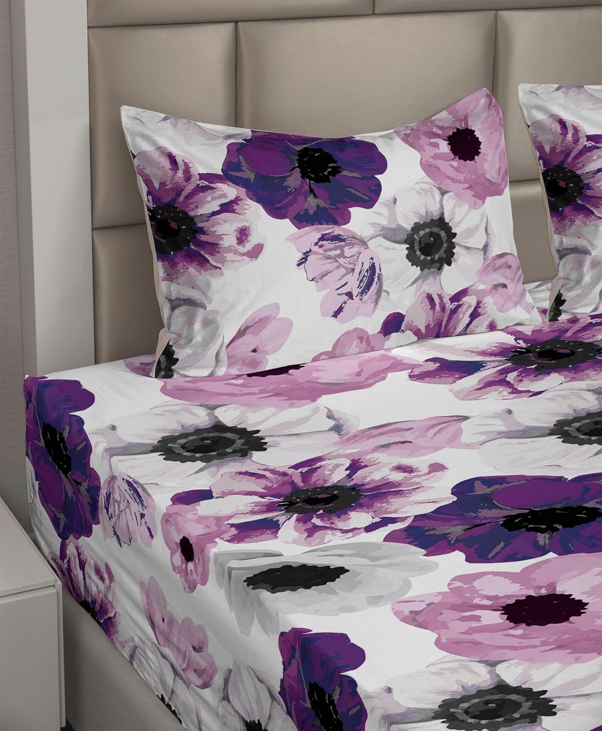 imageAmbesonne Vintage Sheet Set Valentines Day Theme Art with Monochrome Roses Retro Style Ornament Fitted and Flat Sheet with Pillowcases Bedding Accent 4 Piece Set Full Charcoal Grey and WhitePale Pink Pale Grey Plum