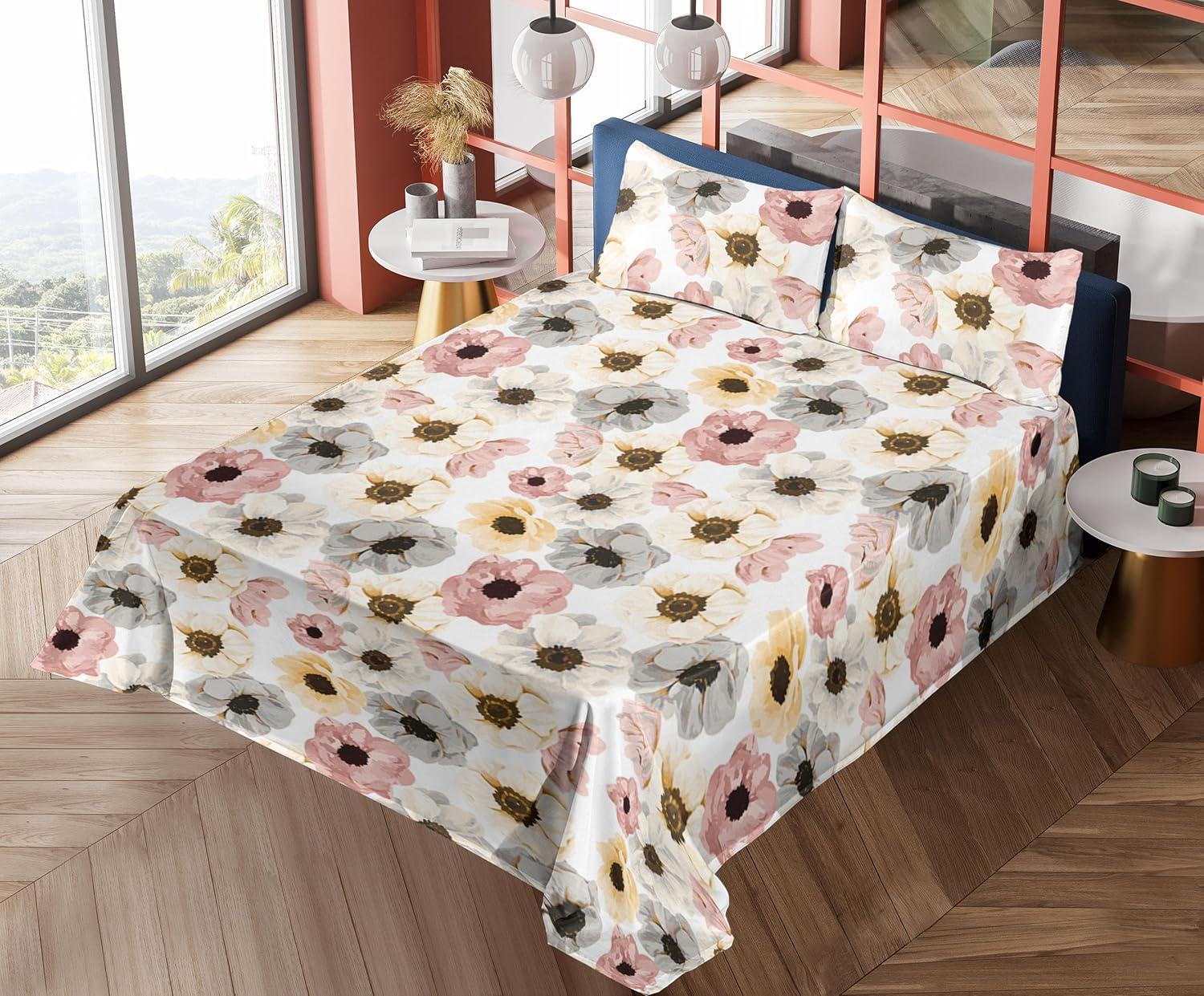 imageAmbesonne Vintage Sheet Set Valentines Day Theme Art with Monochrome Roses Retro Style Ornament Fitted and Flat Sheet with Pillowcases Bedding Accent 4 Piece Set Full Charcoal Grey and WhitePink Taupe Grey