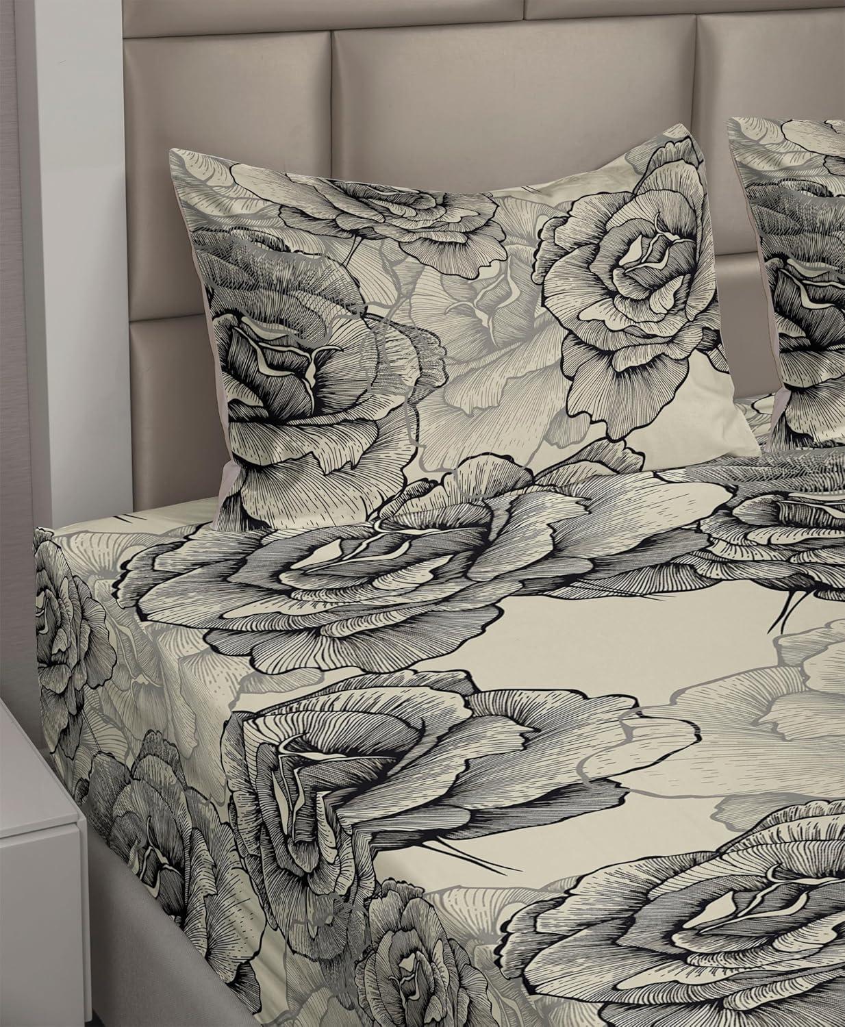 imageAmbesonne Vintage Sheet Set Valentines Day Theme Art with Monochrome Roses Retro Style Ornament Fitted and Flat Sheet with Pillowcases Bedding Accent 4 Piece Set Full Charcoal Grey and WhiteWhite and Charcoal Grey
