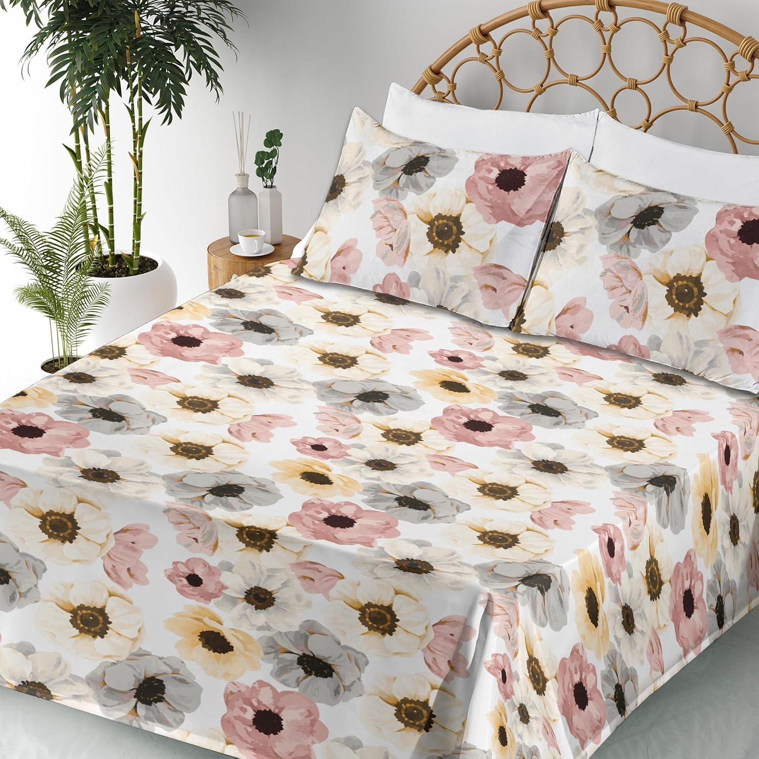 imageAmbesonne Vintage Sheet Set Valentines Day Theme Art with Monochrome Roses Retro Style Ornament Fitted and Flat Sheet with Pillowcases Bedding Accent 4 Piece Set Full Charcoal Grey and WhitePink Taupe Grey