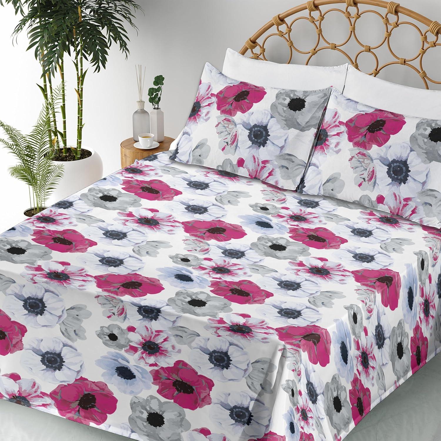 imageAmbesonne Vintage Sheet Set Valentines Day Theme Art with Monochrome Roses Retro Style Ornament Fitted and Flat Sheet with Pillowcases Bedding Accent 4 Piece Set Full Charcoal Grey and WhiteMagenta Pale Ceil Blue