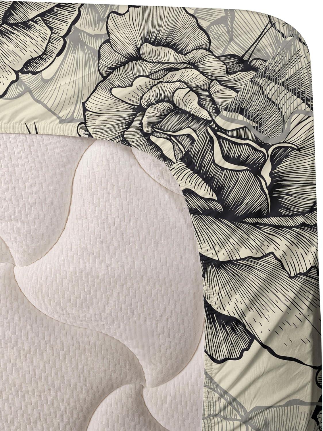 imageAmbesonne Vintage Sheet Set Valentines Day Theme Art with Monochrome Roses Retro Style Ornament Fitted and Flat Sheet with Pillowcases Bedding Accent 4 Piece Set Full Charcoal Grey and WhiteWhite and Charcoal Grey