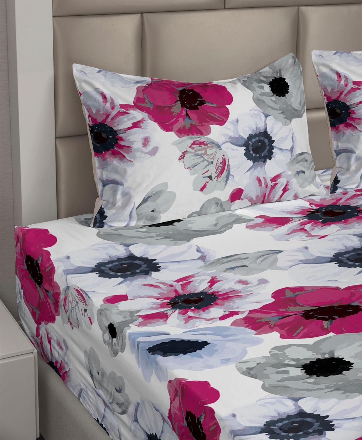 imageAmbesonne Vintage Sheet Set Valentines Day Theme Art with Monochrome Roses Retro Style Ornament Fitted and Flat Sheet with Pillowcases Bedding Accent 4 Piece Set Full Charcoal Grey and WhiteMagenta Pale Ceil Blue