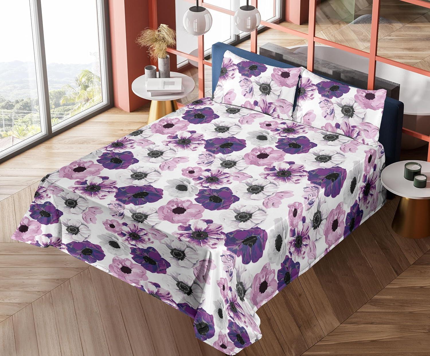 imageAmbesonne Vintage Sheet Set Valentines Day Theme Art with Monochrome Roses Retro Style Ornament Fitted and Flat Sheet with Pillowcases Bedding Accent 4 Piece Set Full Charcoal Grey and WhitePale Pink Pale Grey Plum