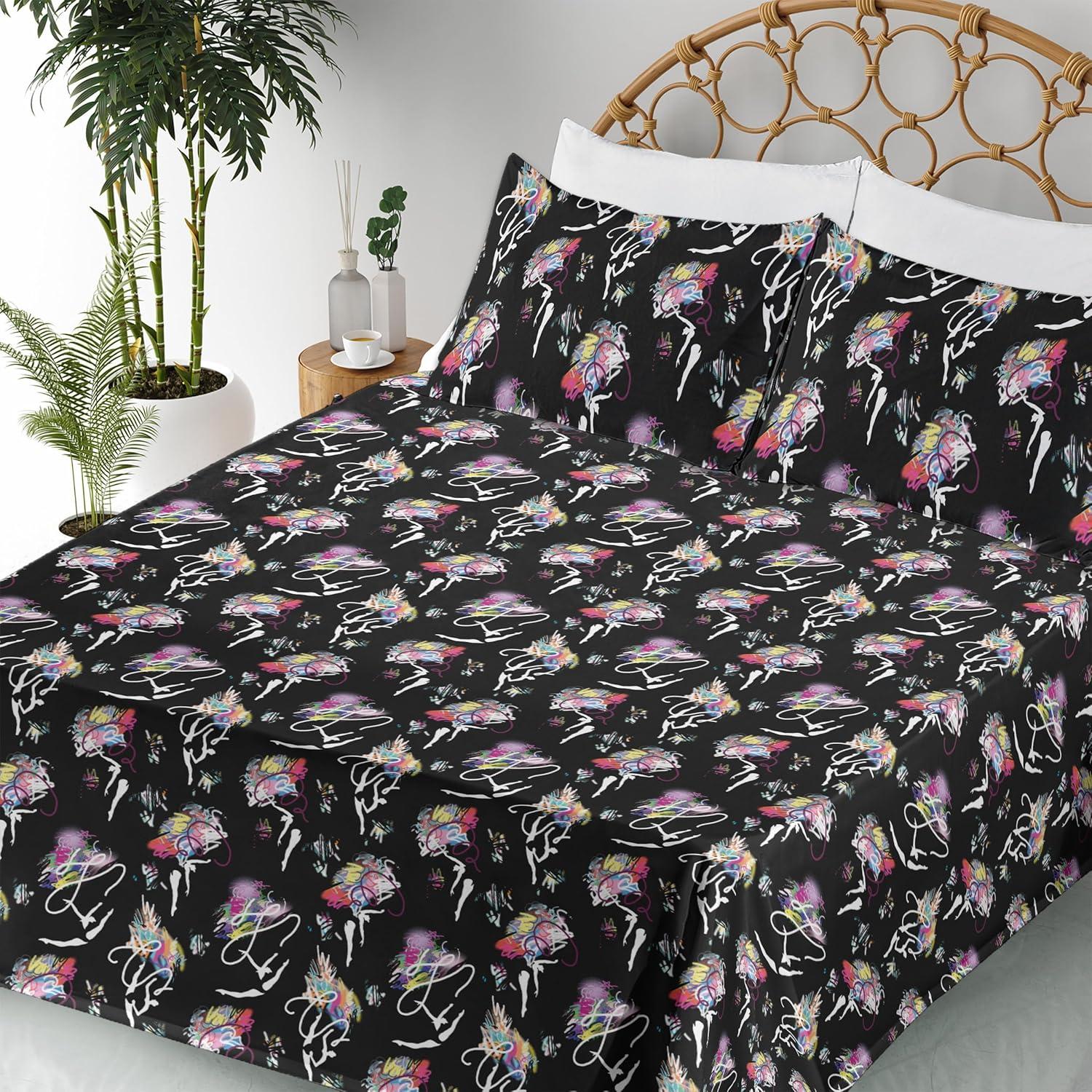 imageAmbesonne Vintage Sheet Set Valentines Day Theme Art with Monochrome Roses Retro Style Ornament Fitted and Flat Sheet with Pillowcases Bedding Accent 4 Piece Set Full Charcoal Grey and WhiteCharcoal Grey and Multicolor