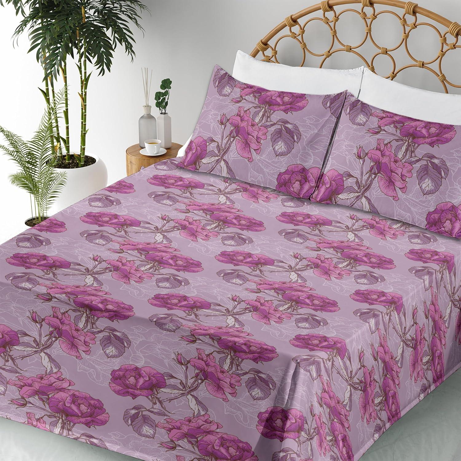 imageAmbesonne Vintage Sheet Set Valentines Day Theme Art with Monochrome Roses Retro Style Ornament Fitted and Flat Sheet with Pillowcases Bedding Accent 4 Piece Set Full Charcoal Grey and WhiteDark Magenta Pale Lilac