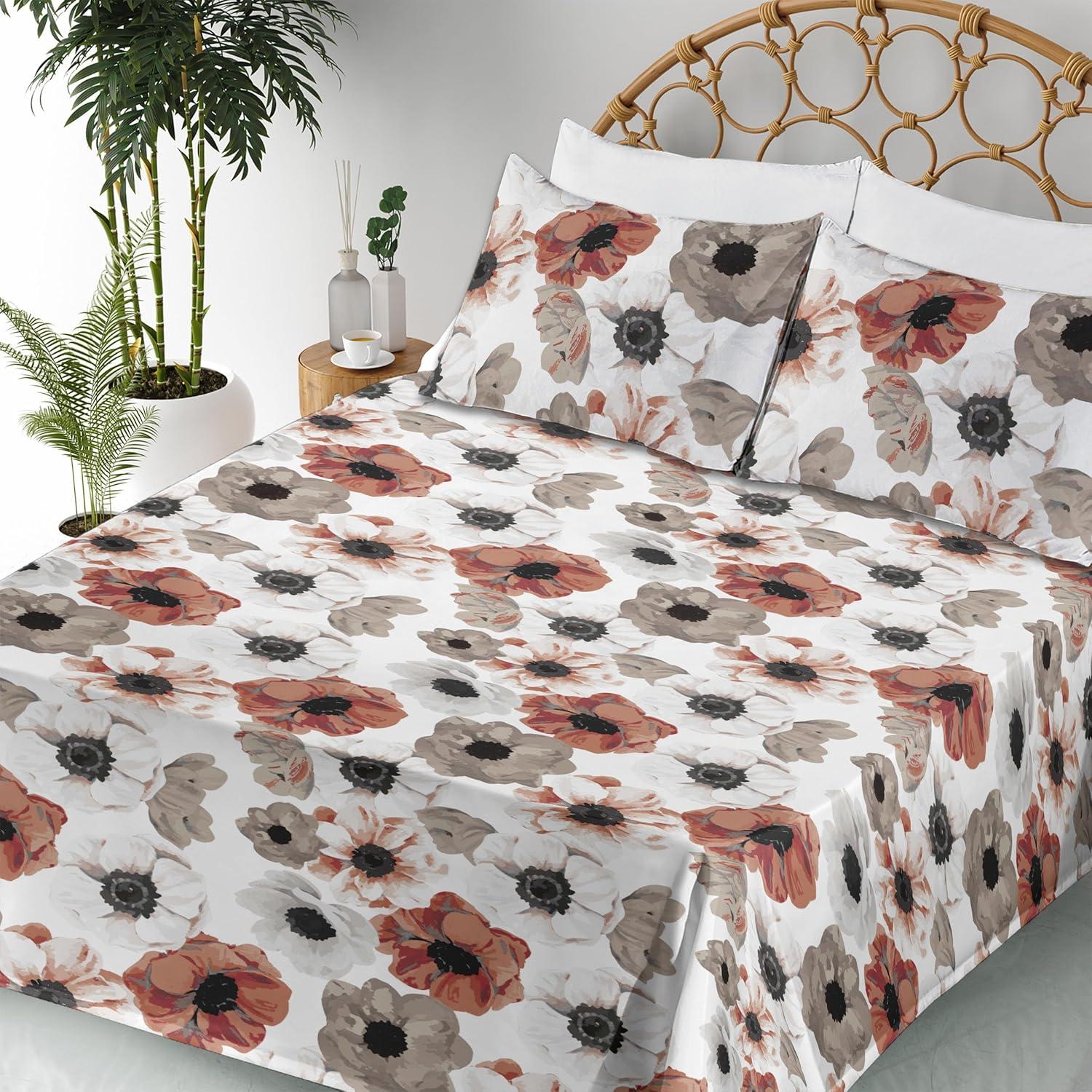 imageAmbesonne Vintage Sheet Set Valentines Day Theme Art with Monochrome Roses Retro Style Ornament Fitted and Flat Sheet with Pillowcases Bedding Accent 4 Piece Set Full Charcoal Grey and WhitePale Maroon Taupe Grey