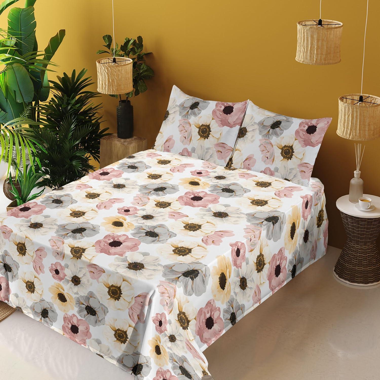imageAmbesonne Vintage Sheet Set Valentines Day Theme Art with Monochrome Roses Retro Style Ornament Fitted and Flat Sheet with Pillowcases Bedding Accent 4 Piece Set Full Charcoal Grey and WhitePink Taupe Grey