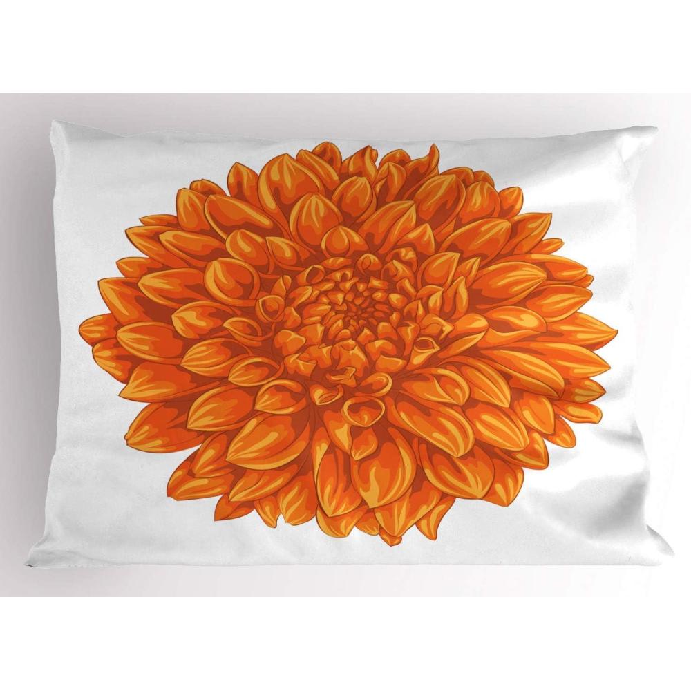 imageAmbesonne Dahlia Flower Pillow Sham Funk Art Old Vintage Floral Leaf Love Valentines Day Special Celebration Theme Decorative Standard Size Printed Pillowcase 26 X 20 Orange26 X 20