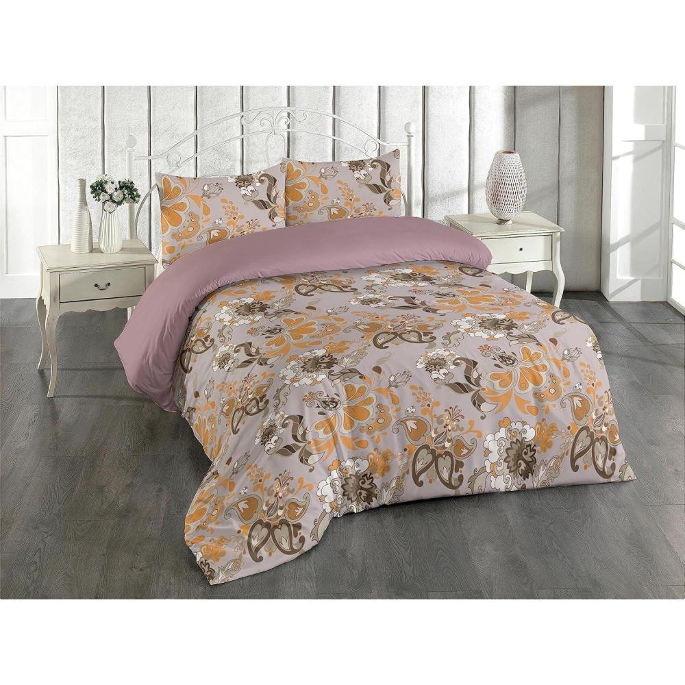 imageAmbesonne Floral Duvet Cover Set Roses for Valentine Love Team Holiday Celebration Botanical Artwork on Hue Back Reversible 3 Piece Bedding Set with 2 Pillow Shams Queen Dimgray BlushPurple Grey and Amber
