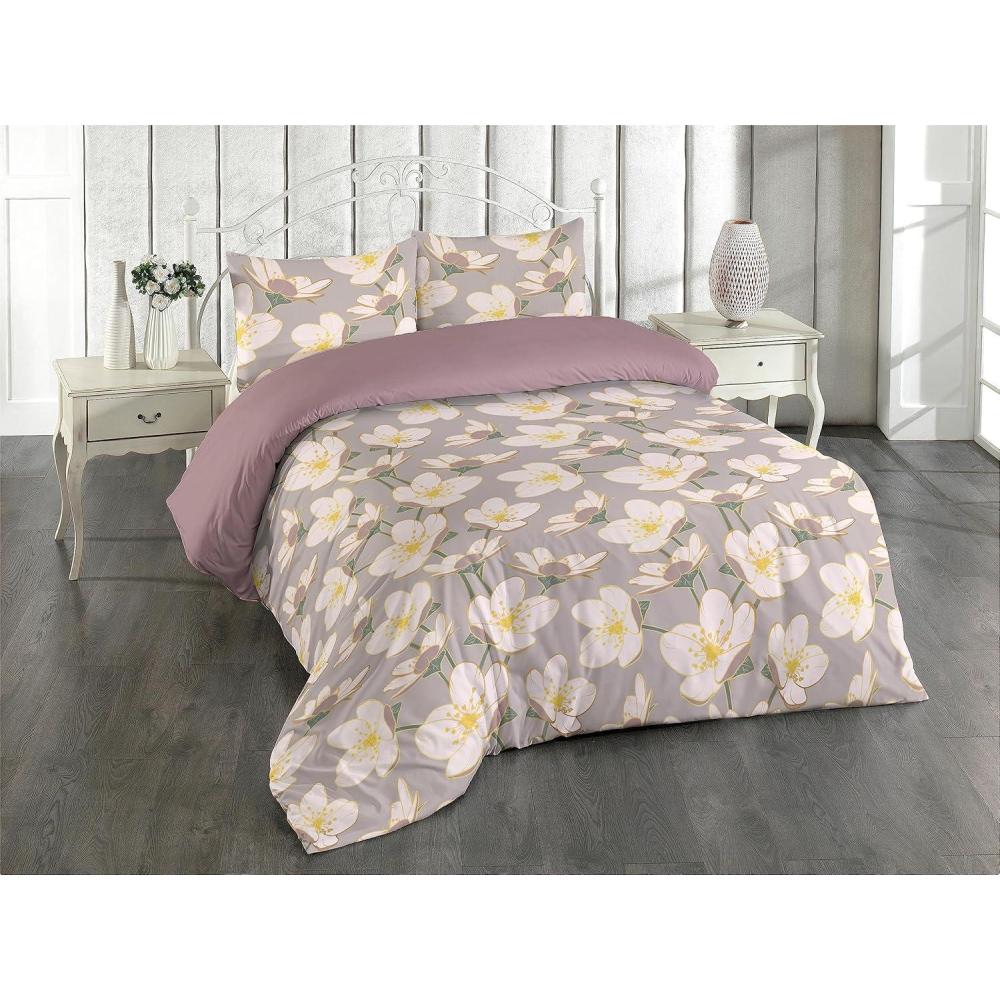 imageAmbesonne Floral Duvet Cover Set Roses for Valentine Love Team Holiday Celebration Botanical Artwork on Hue Back Reversible 3 Piece Bedding Set with 2 Pillow Shams Queen Dimgray BlushPale Purpleblue Blush