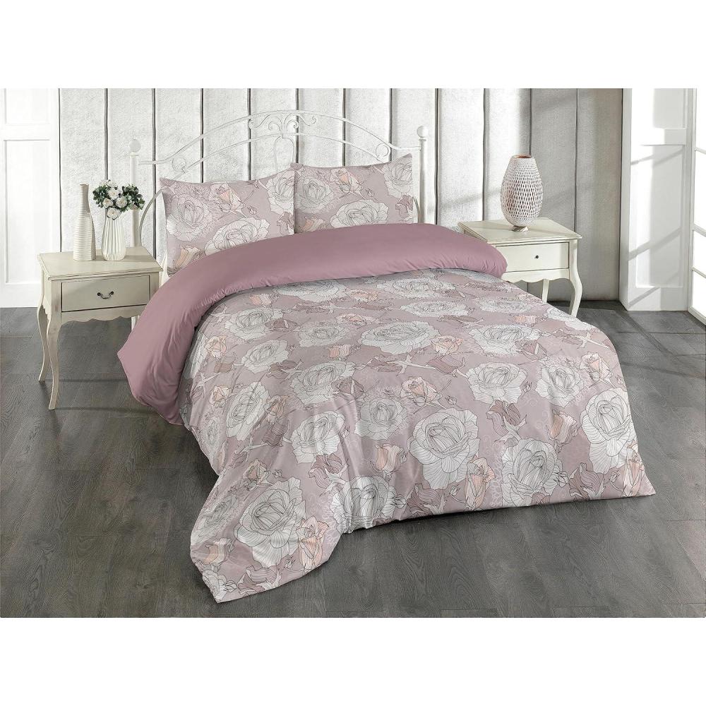 imageAmbesonne Floral Duvet Cover Set Roses for Valentine Love Team Holiday Celebration Botanical Artwork on Hue Back Reversible 3 Piece Bedding Set with 2 Pillow Shams Queen Dimgray BlushPale Purpleblue and Eggshell