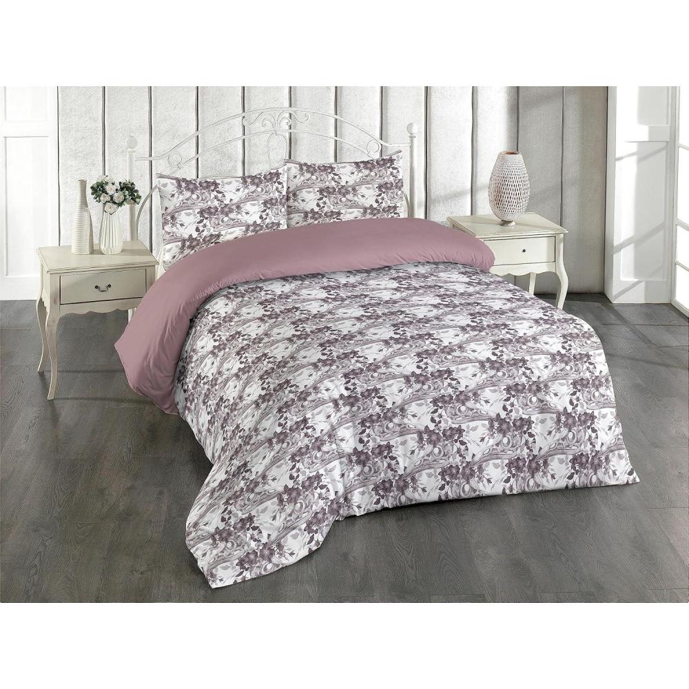 imageAmbesonne Floral Duvet Cover Set Roses for Valentine Love Team Holiday Celebration Botanical Artwork on Hue Back Reversible 3 Piece Bedding Set with 2 Pillow Shams Queen Dimgray BlushDark Taupe Grey White
