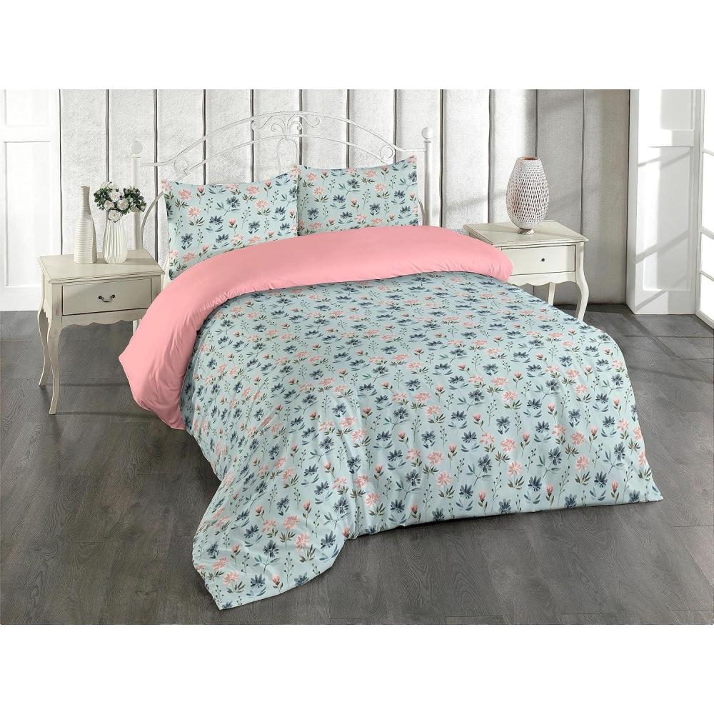 imageAmbesonne Floral Duvet Cover Set Roses for Valentine Love Team Holiday Celebration Botanical Artwork on Hue Back Reversible 3 Piece Bedding Set with 2 Pillow Shams Queen Dimgray BlushPale Blue and Rose