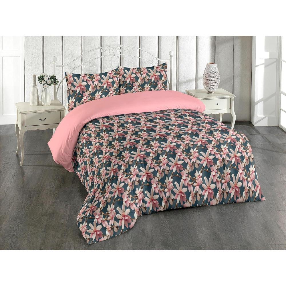 imageAmbesonne Floral Duvet Cover Set Roses for Valentine Love Team Holiday Celebration Botanical Artwork on Hue Back Reversible 3 Piece Bedding Set with 2 Pillow Shams Queen Dimgray BlushPetrol Blue and Pale Pink