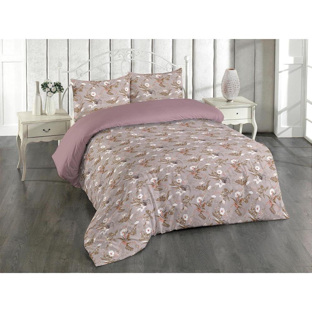imageAmbesonne Floral Duvet Cover Set Roses for Valentine Love Team Holiday Celebration Botanical Artwork on Hue Back Reversible 3 Piece Bedding Set with 2 Pillow Shams Queen Dimgray BlushGreen Brown White Coral