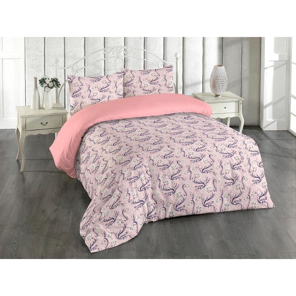 imageAmbesonne Floral Duvet Cover Set Roses for Valentine Love Team Holiday Celebration Botanical Artwork on Hue Back Reversible 3 Piece Bedding Set with 2 Pillow Shams Queen Dimgray BlushSoft Pink Umber and Indigo