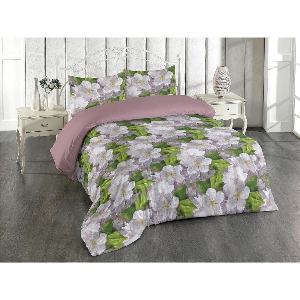 imageAmbesonne Floral Duvet Cover Set Roses for Valentine Love Team Holiday Celebration Botanical Artwork on Hue Back Reversible 3 Piece Bedding Set with 2 Pillow Shams Queen Dimgray BlushFern Green Pale Grey