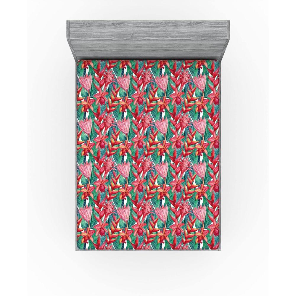 imageAmbesonne Floral Fitted Sheet Roses for Valentine Love Team Holiday Celebration Botanical Artwork on Hue Back Decorative Soft Fabric Bedding AllRound Elastic Pocket Queen Size Dimgray BlushDark Coral Green
