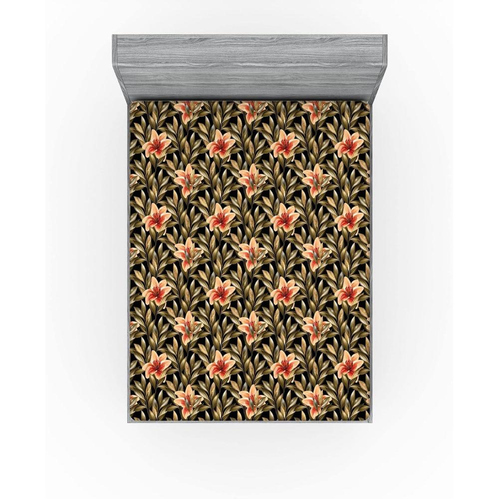 imageAmbesonne Floral Fitted Sheet Roses for Valentine Love Team Holiday Celebration Botanical Artwork on Hue Back Decorative Soft Fabric Bedding AllRound Elastic Pocket Queen Size Dimgray BlushPale Salmon Army Green