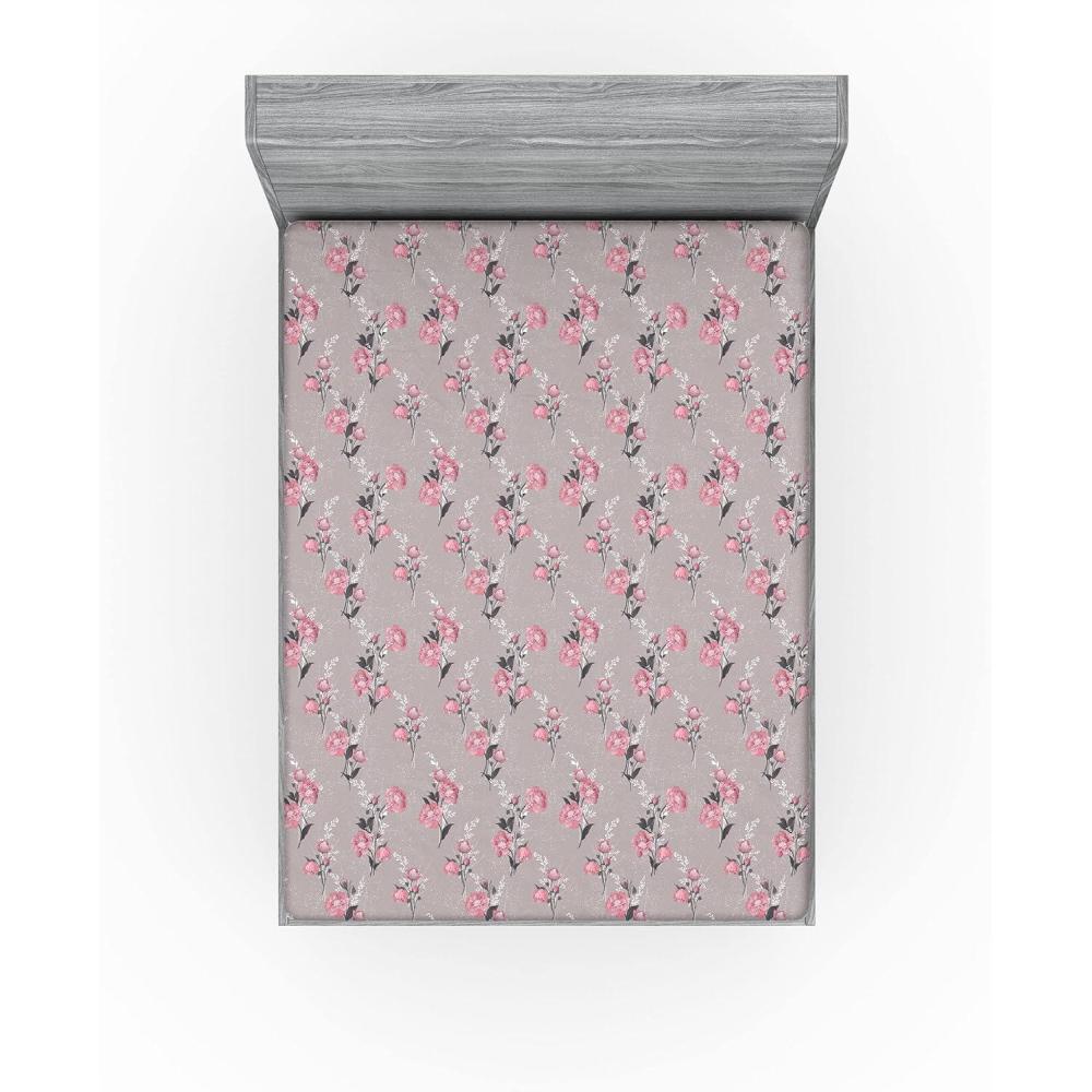 imageAmbesonne Floral Fitted Sheet Roses for Valentine Love Team Holiday Celebration Botanical Artwork on Hue Back Decorative Soft Fabric Bedding AllRound Elastic Pocket Queen Size Dimgray BlushDimgray Blush