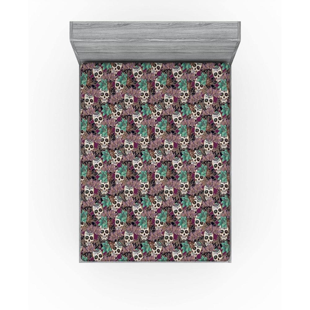 imageAmbesonne Floral Fitted Sheet Roses for Valentine Love Team Holiday Celebration Botanical Artwork on Hue Back Decorative Soft Fabric Bedding AllRound Elastic Pocket Queen Size Dimgray BlushPurple Almond Green