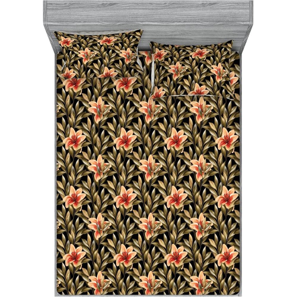 imageAmbesonne Floral Fitted Sheet amp Pillow Sham Set Roses for Valentine Love Team Holiday Celebration Botanical Artwork on Hue Back Decorative Printed 3 Piece Bedding Decor Set Queen Dimgray BlushPale Salmon Army Green