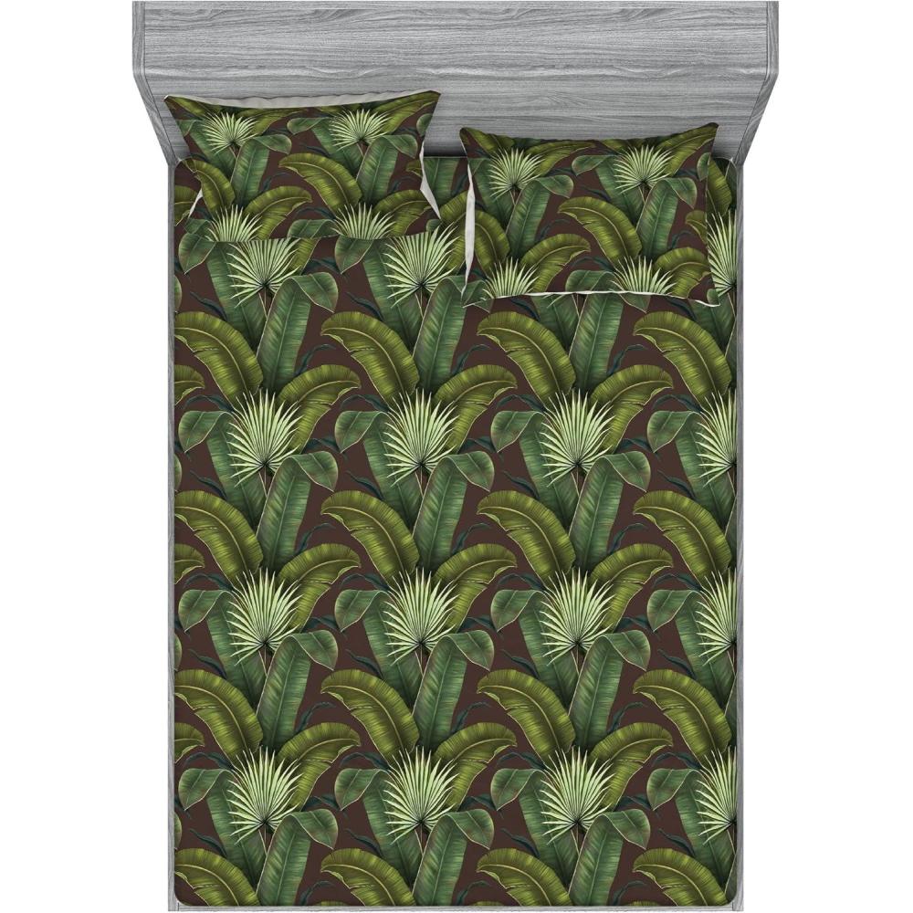 imageAmbesonne Floral Fitted Sheet amp Pillow Sham Set Roses for Valentine Love Team Holiday Celebration Botanical Artwork on Hue Back Decorative Printed 3 Piece Bedding Decor Set Queen Dimgray BlushReseda Green and Brown
