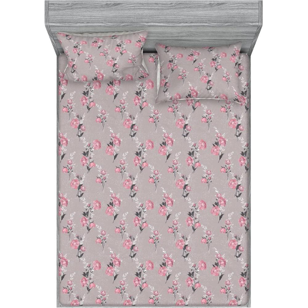 imageAmbesonne Floral Fitted Sheet amp Pillow Sham Set Roses for Valentine Love Team Holiday Celebration Botanical Artwork on Hue Back Decorative Printed 3 Piece Bedding Decor Set Queen Dimgray BlushDimgray Blush