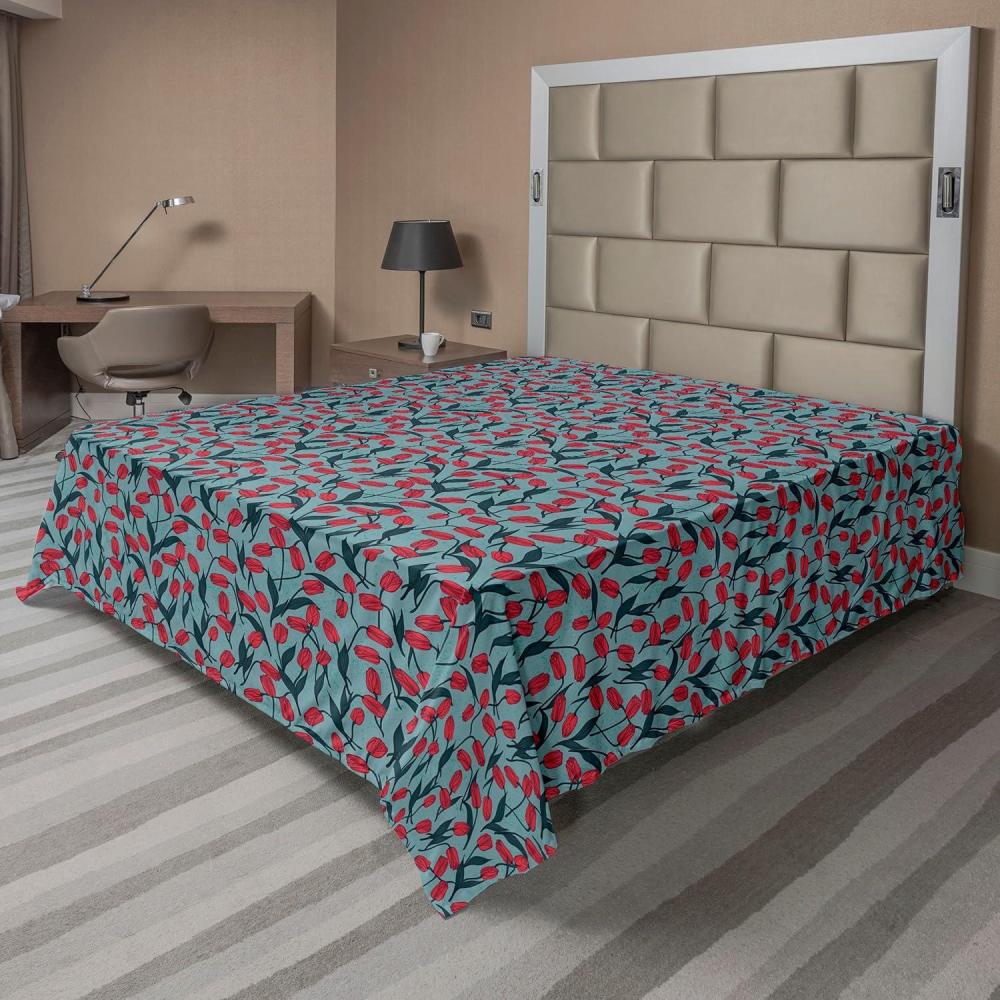 imageAmbesonne Floral Flat Sheet Roses for Valentine Love Team Holiday Celebration Botanical Artwork on Hue Back Soft Comfortable Top Sheet Decorative Bedding 1 Piece Full Size Dimgray BlushCadet Blue Dark Pink