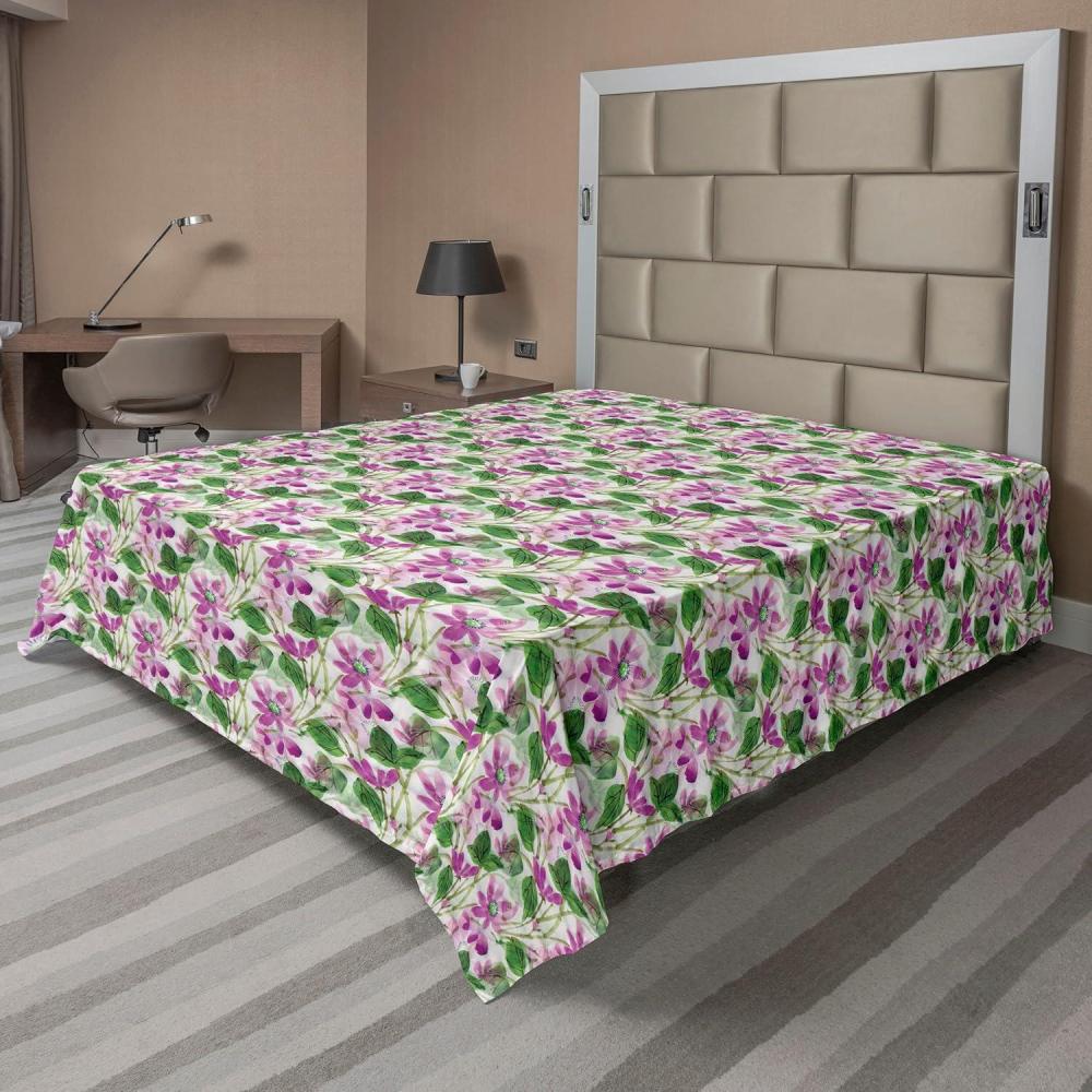imageAmbesonne Floral Flat Sheet Roses for Valentine Love Team Holiday Celebration Botanical Artwork on Hue Back Soft Comfortable Top Sheet Decorative Bedding 1 Piece Full Size Dimgray BlushOff White and Forest Green